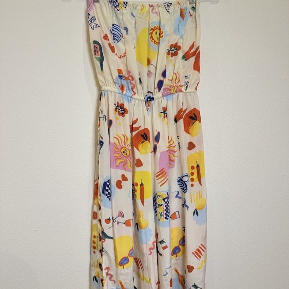 True Destinations Pants - Women's M Strapless Pant Jumpsuit Graphic Italian Riviera Sun Motif Multicolor